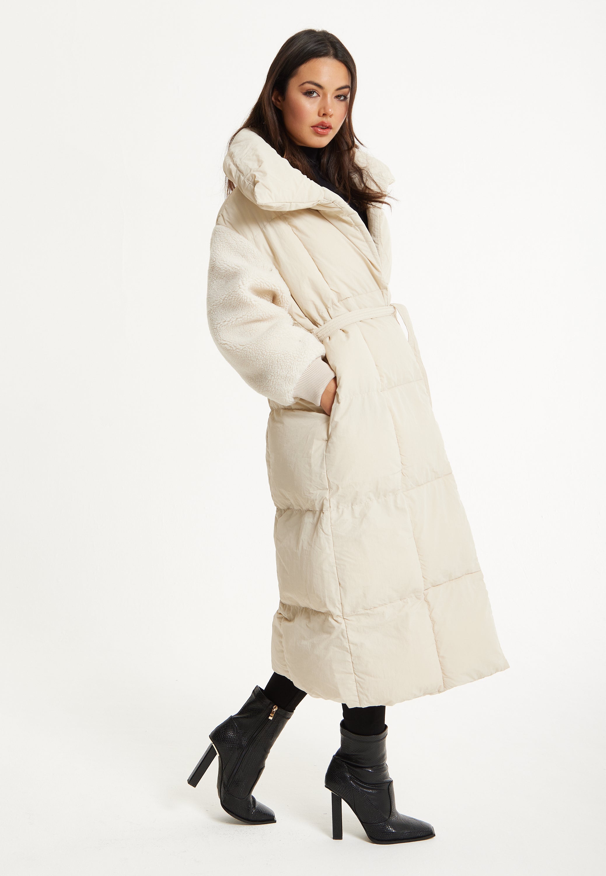 Cream Longline Belted Puffer Coat 25AW-01002