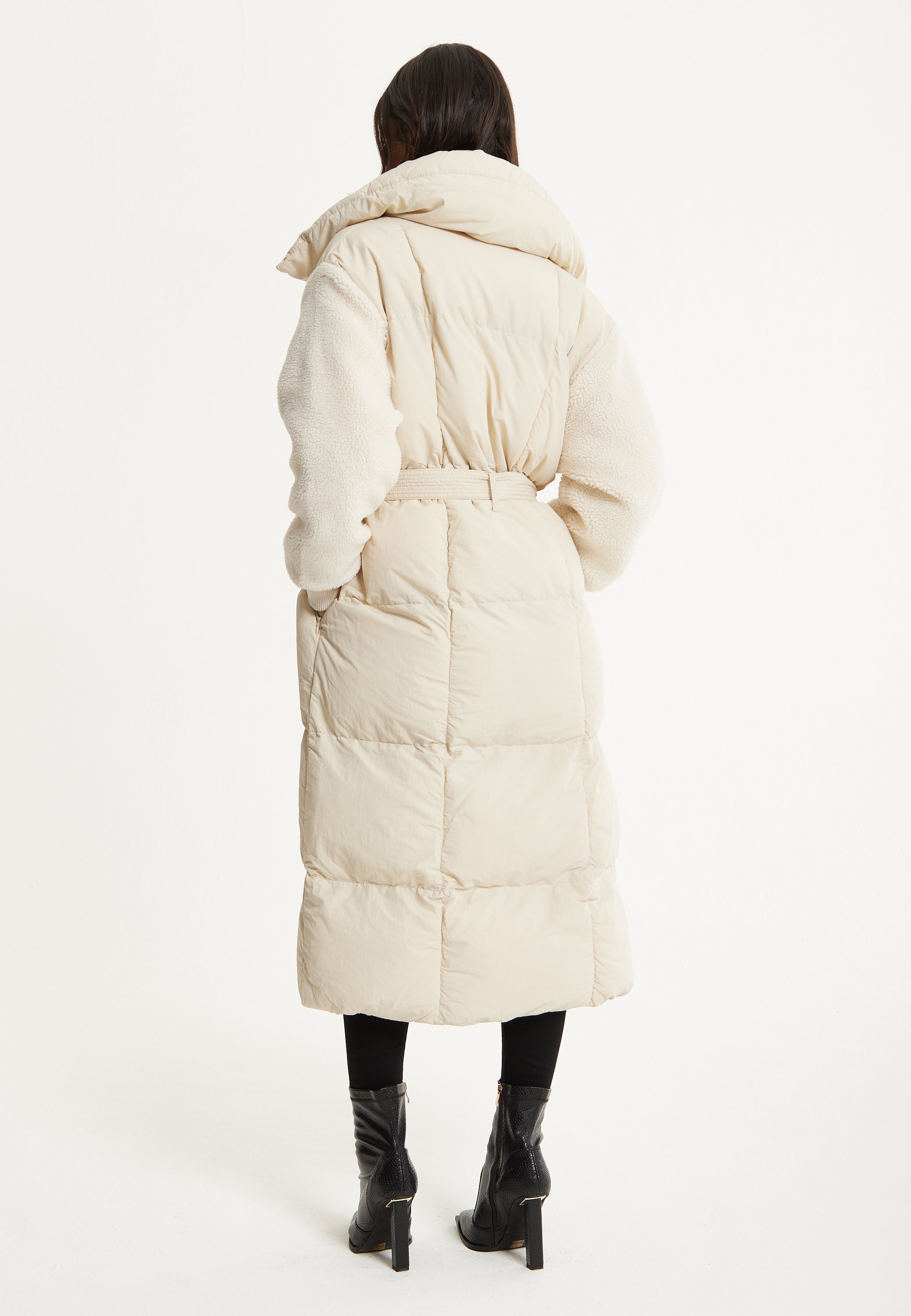 Cream Longline Belted Puffer Coat 25AW-01002