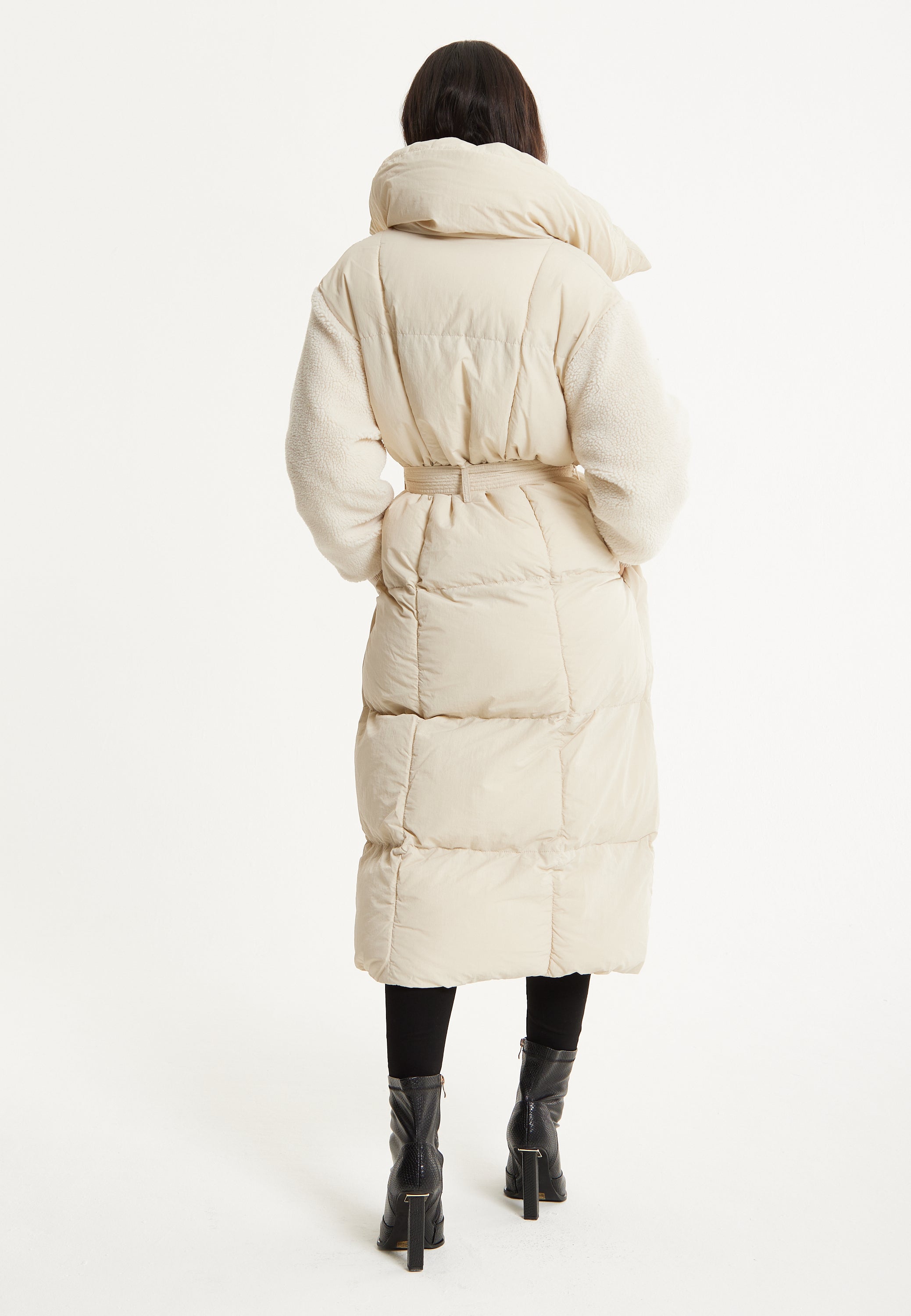 Cream Longline Belted Puffer Coat 25AW-01002