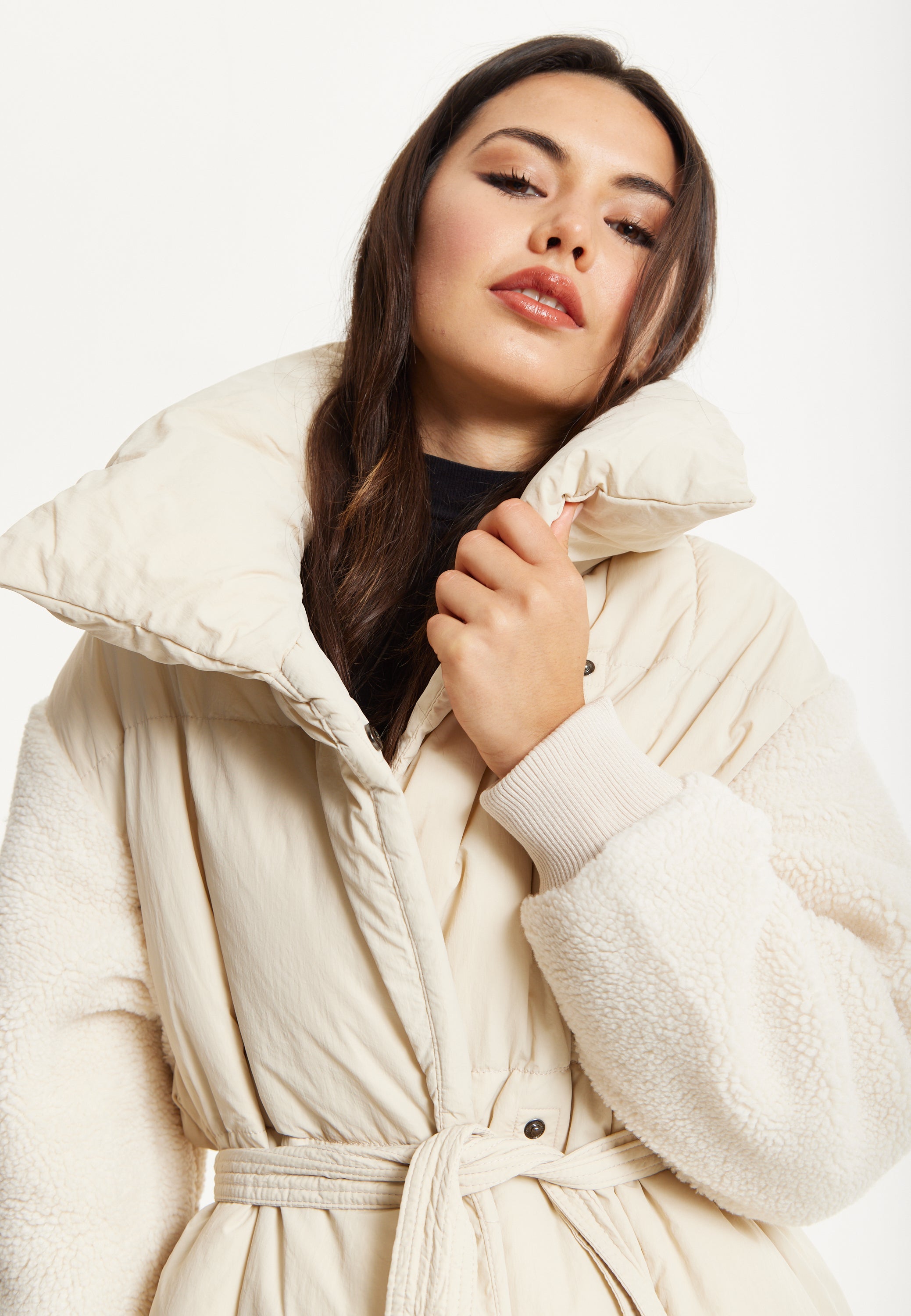 Cream Longline Belted Puffer Coat 25AW-01002
