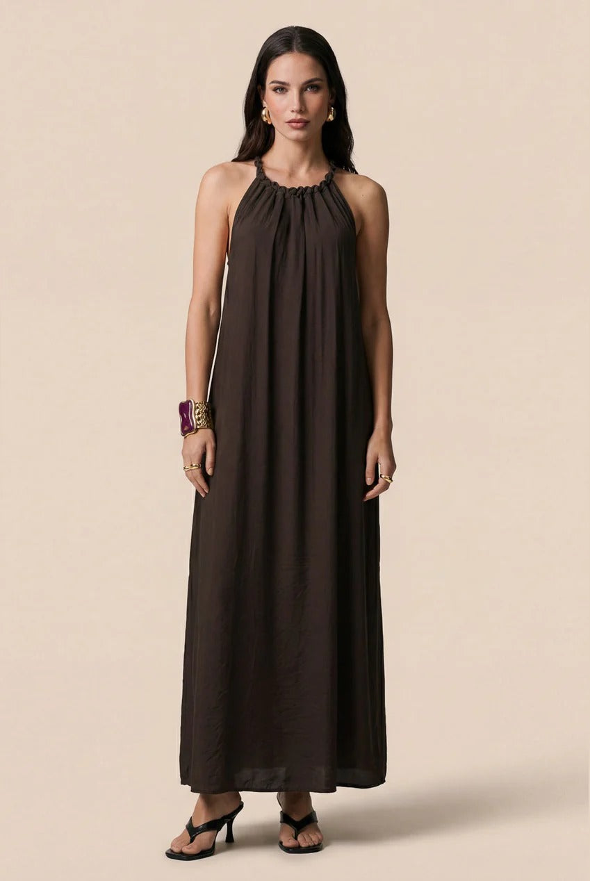Braided Neck Trim Maxi Dress Khaki 40DRS38825-c33
