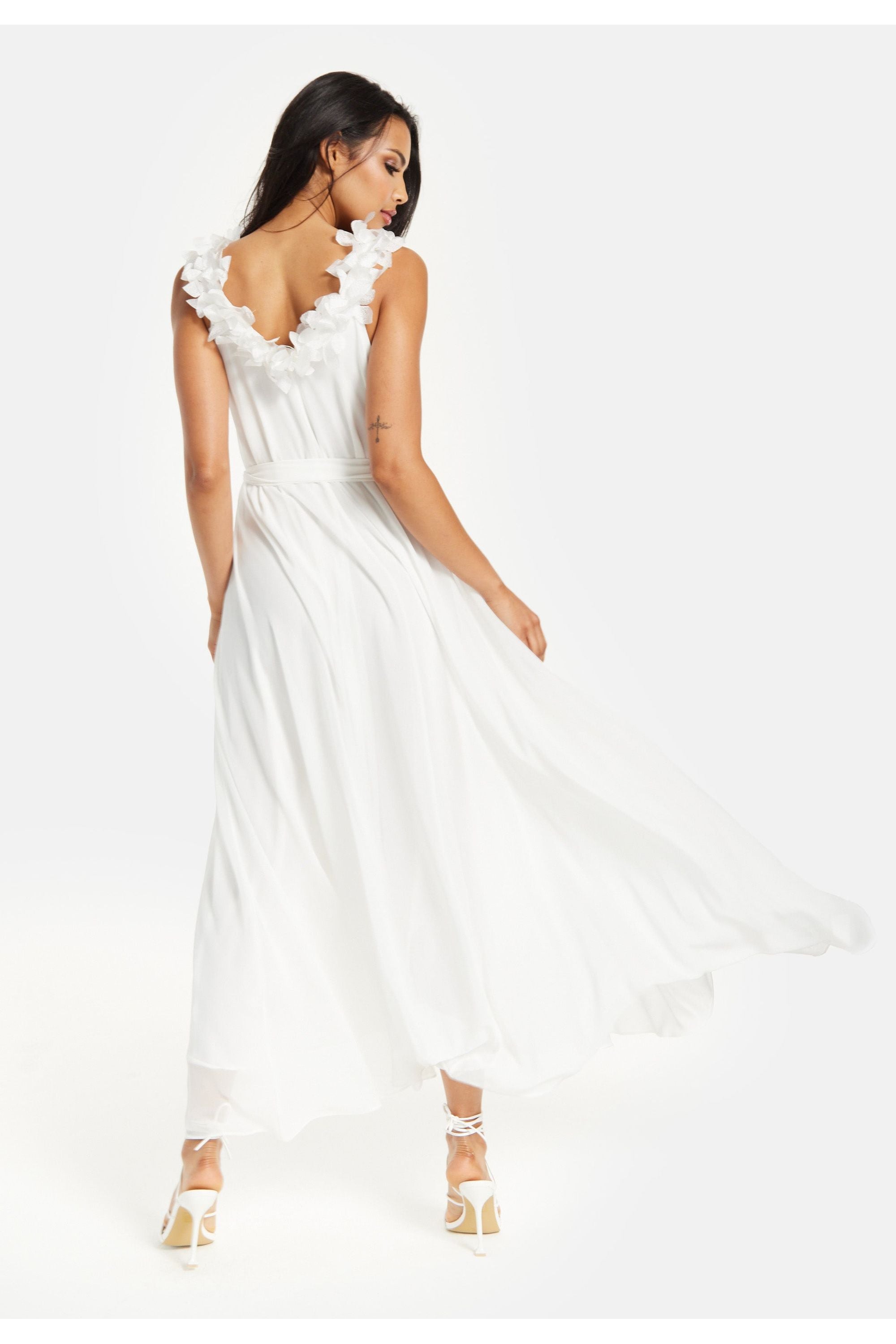 Leaf Detail Maxi Dress In Off White ELF002