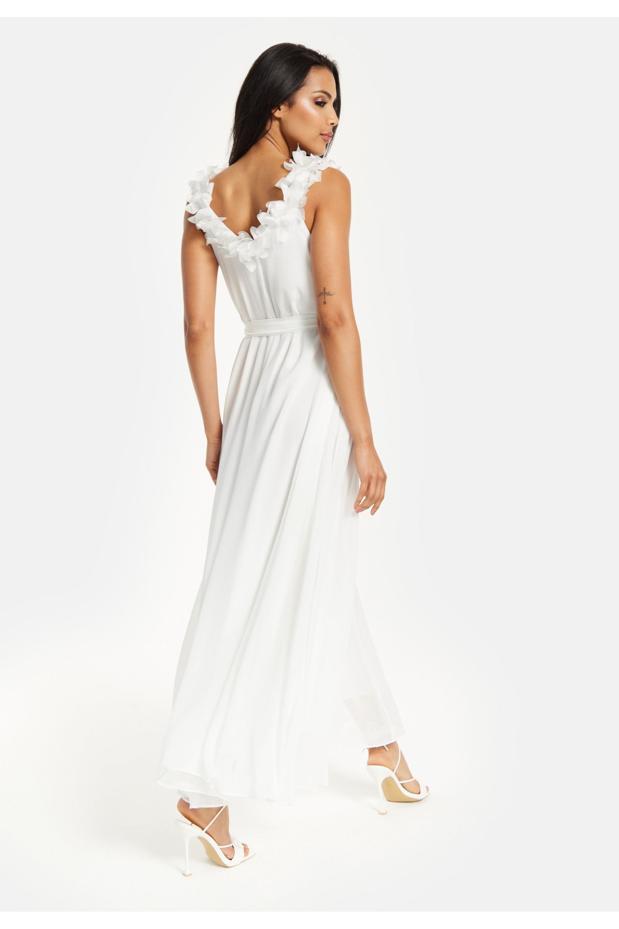 Leaf Detail Maxi Dress In Off White ELF002