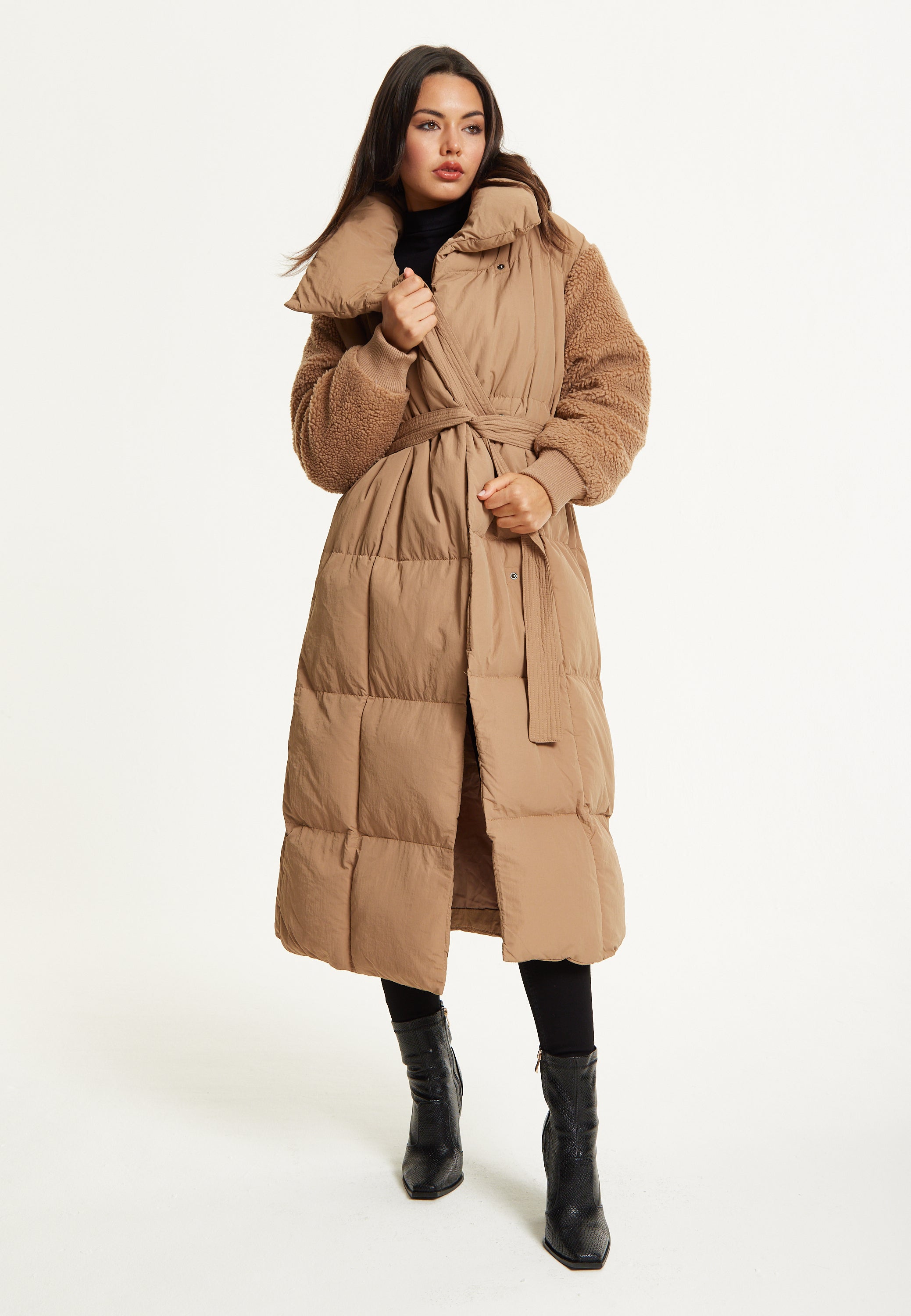 Camel Longline Belted Puffer Coat 25AW-04038