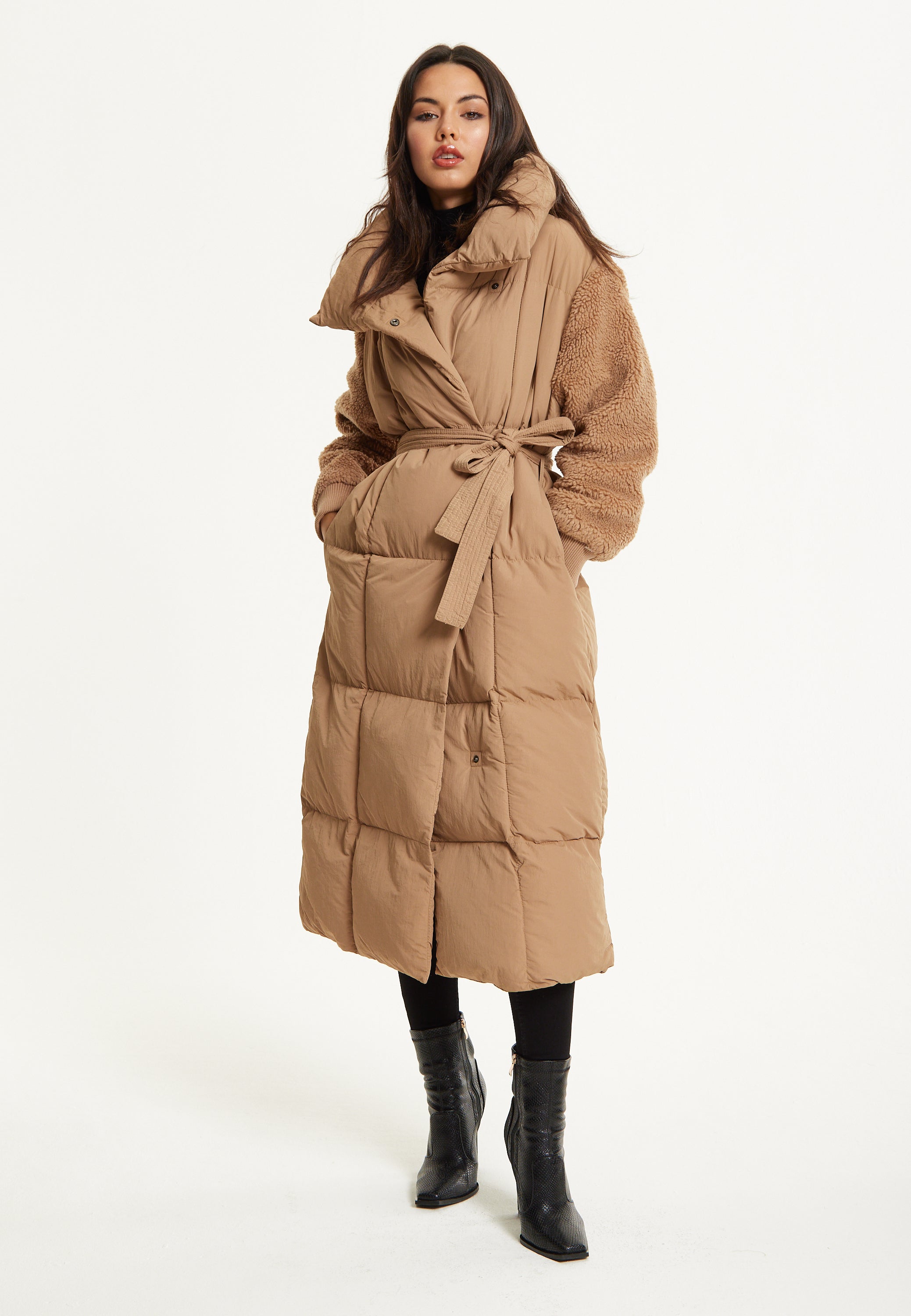 Camel Longline Belted Puffer Coat 25AW-04038