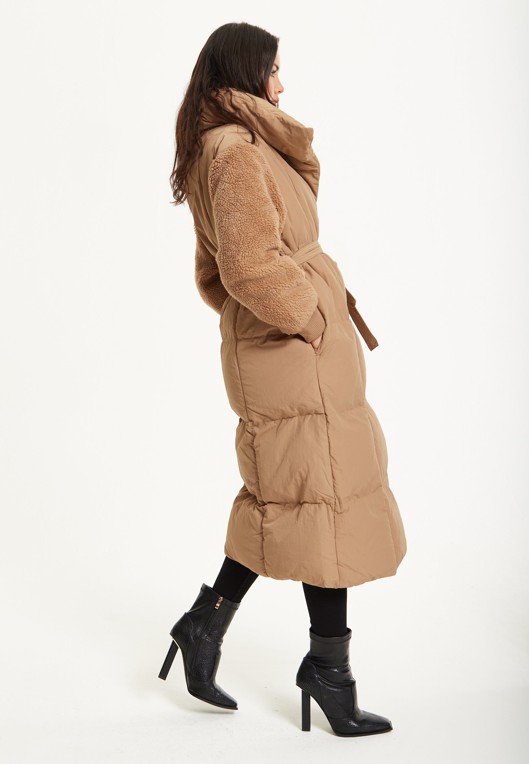 Camel Longline Belted Puffer Coat 25AW-04038