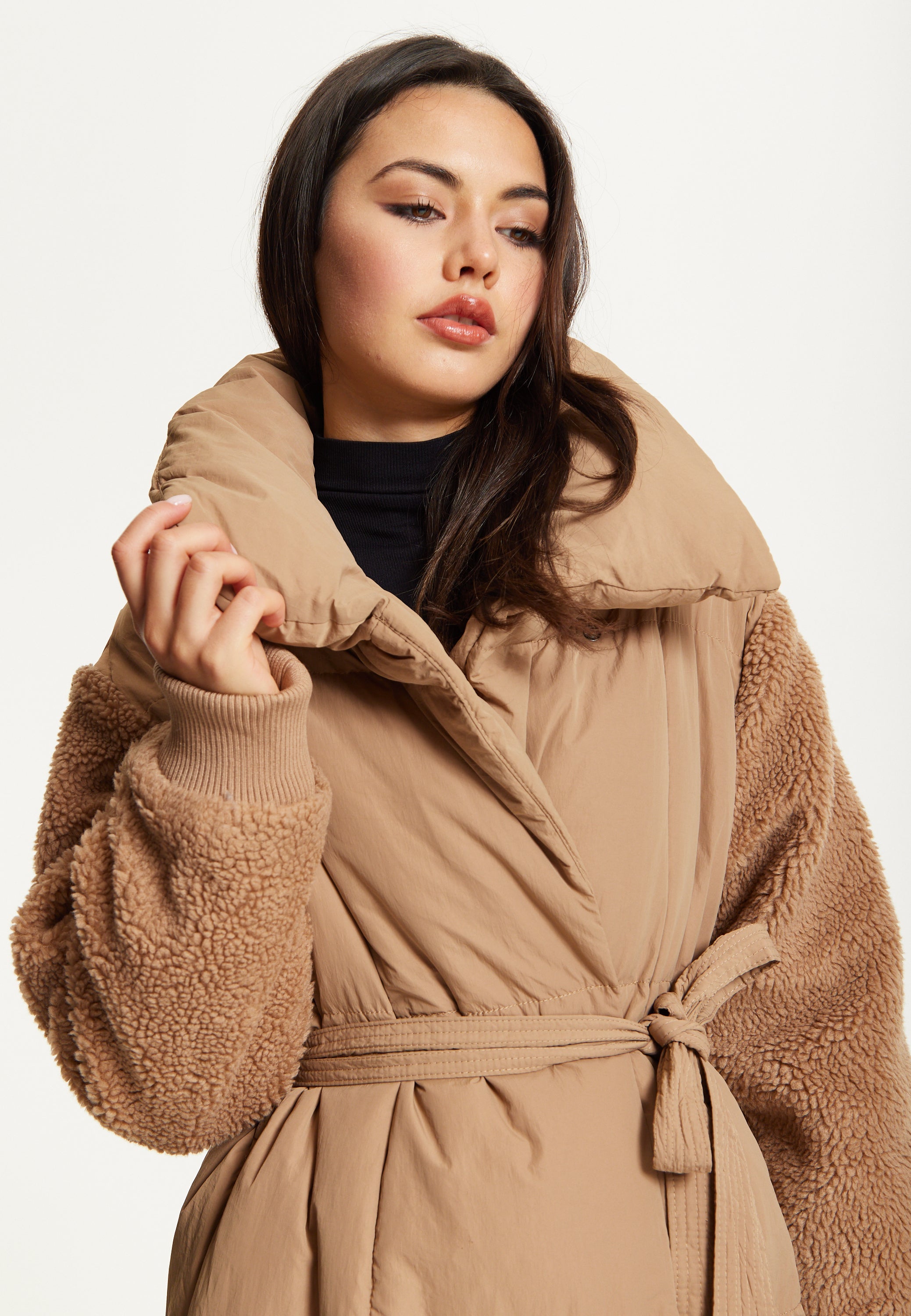 Camel Longline Belted Puffer Coat 25AW-04038