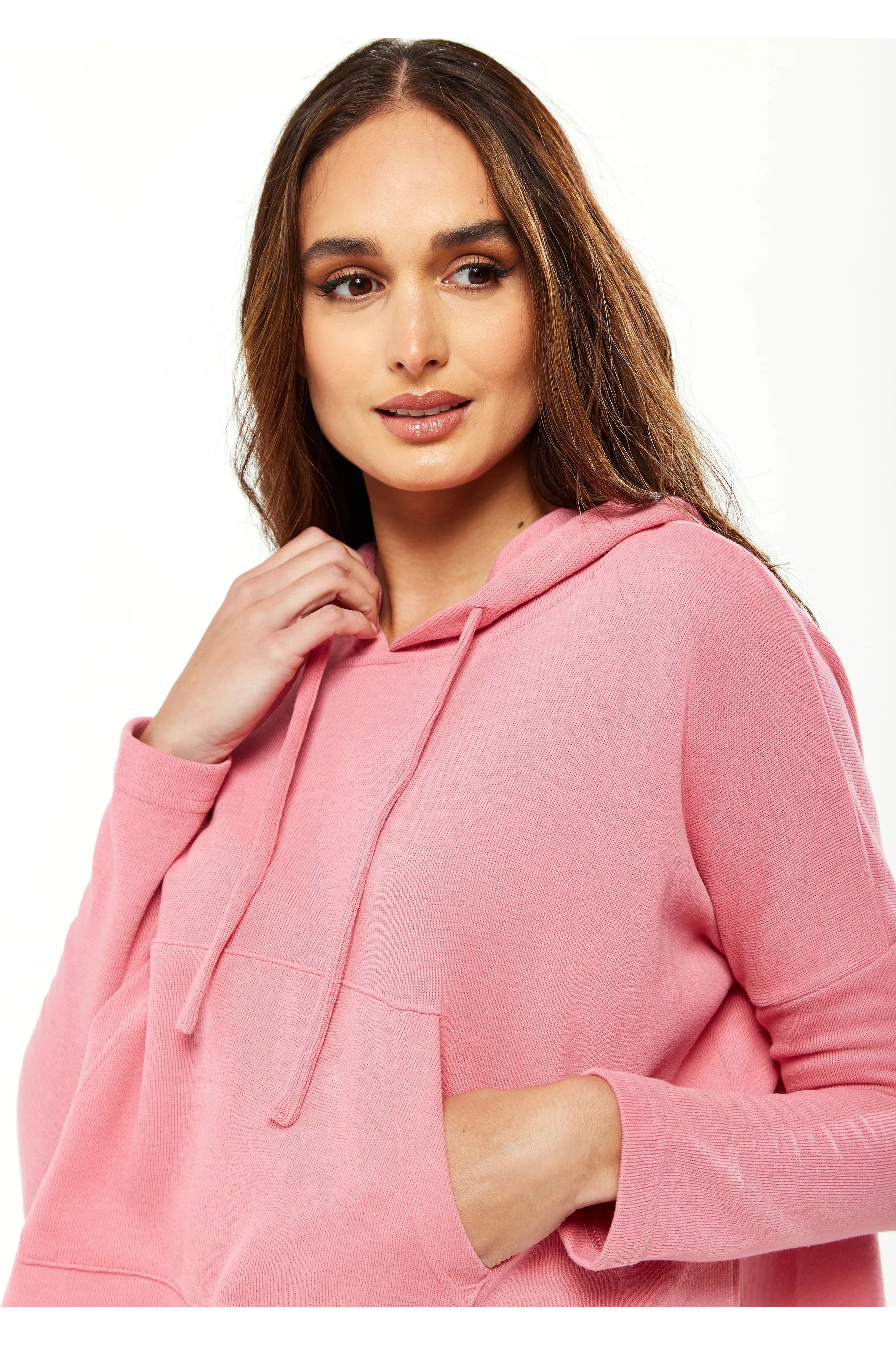 Oversized Hooded Sweatshirt With Front Pocket In Pink B15-LIQ21-169P