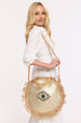 Evil Eye Sequin Round Fringe Jute Tote Bag by Liquorish