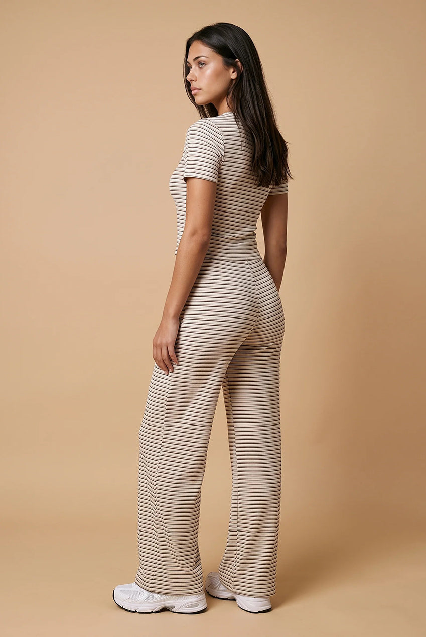 Ribbed Stripe Short Sleeve Top Chocolate 40TOP39813
