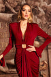 Naomi V-neck Long Sleeves Red Maxi Dress by Bella Barnett