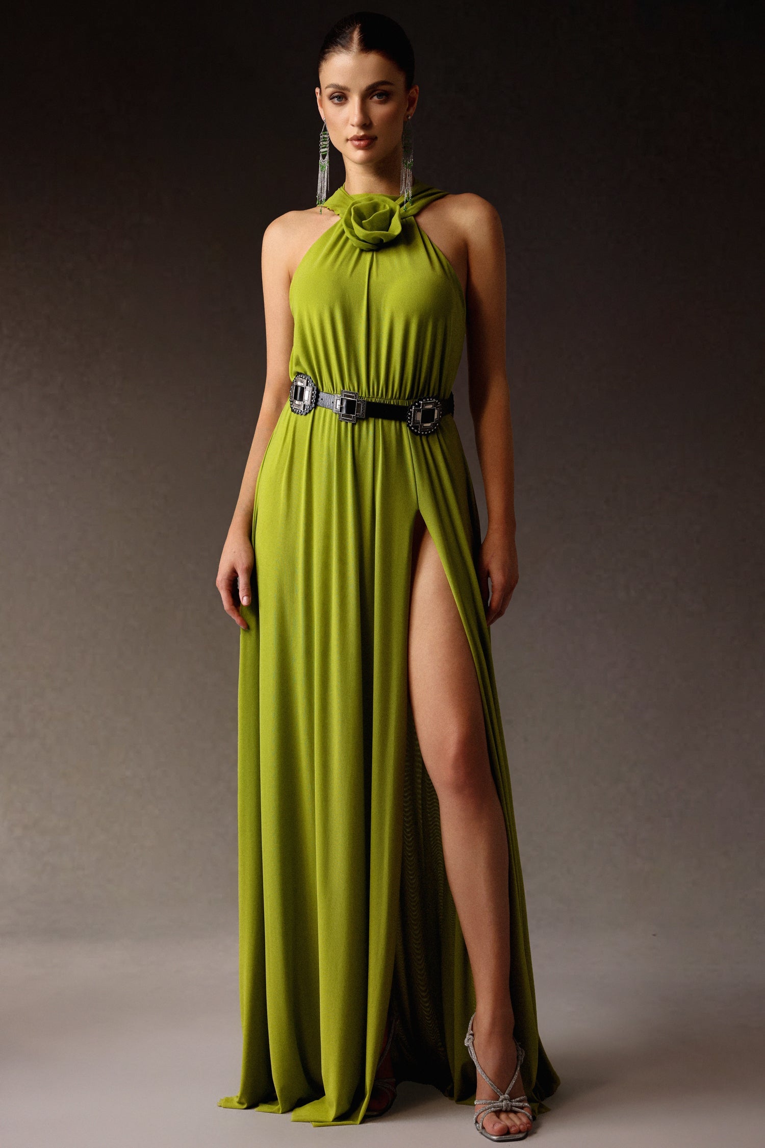 Naleza Sleeveless Flowers Slit Maxi Dress D241104402