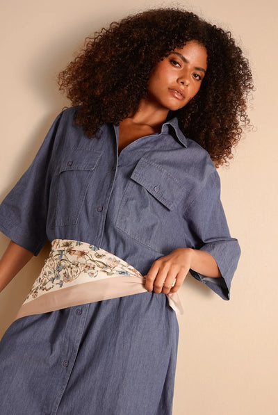 Denim Blue - Button Front Denim Shirt Dress by Blue Vanilla