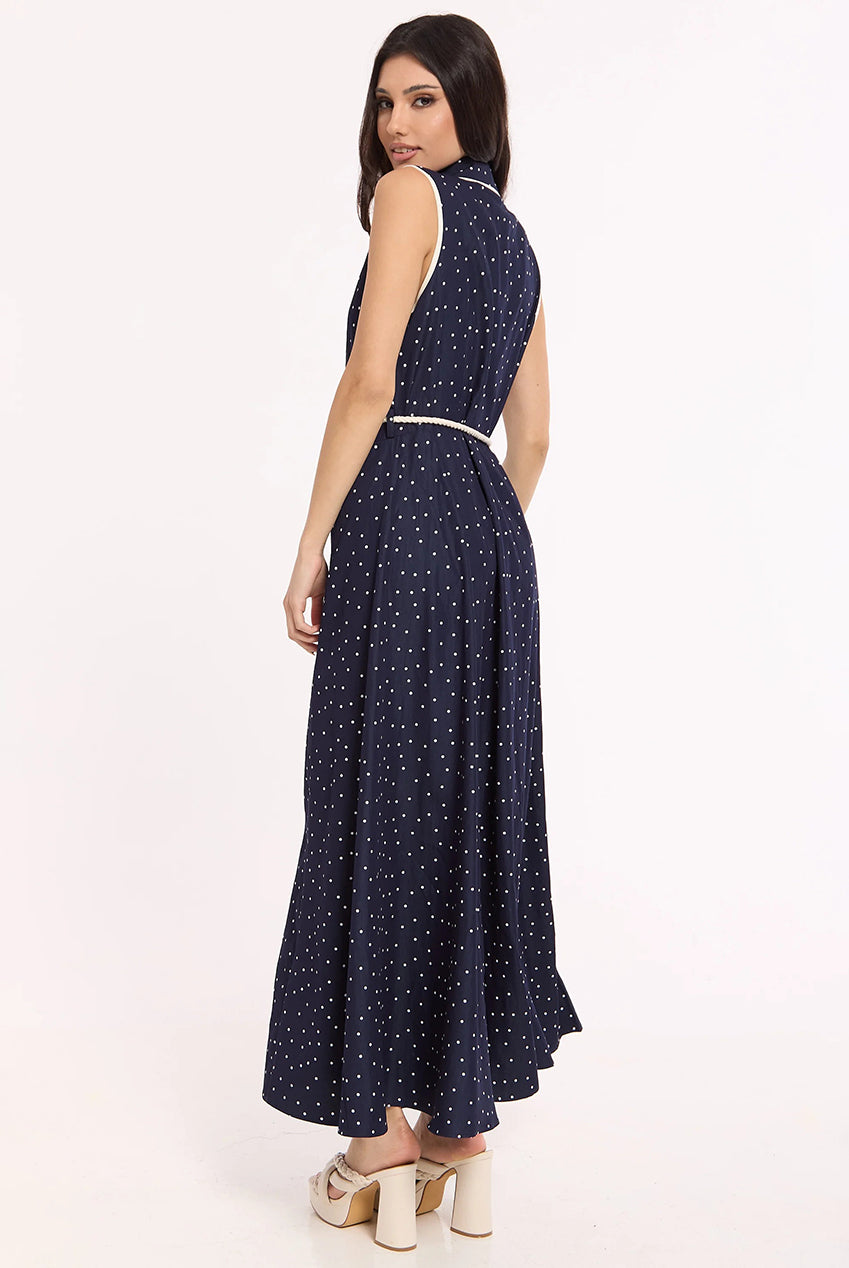 Navy Polka Dot Button Maxi Dress LQ78003N009