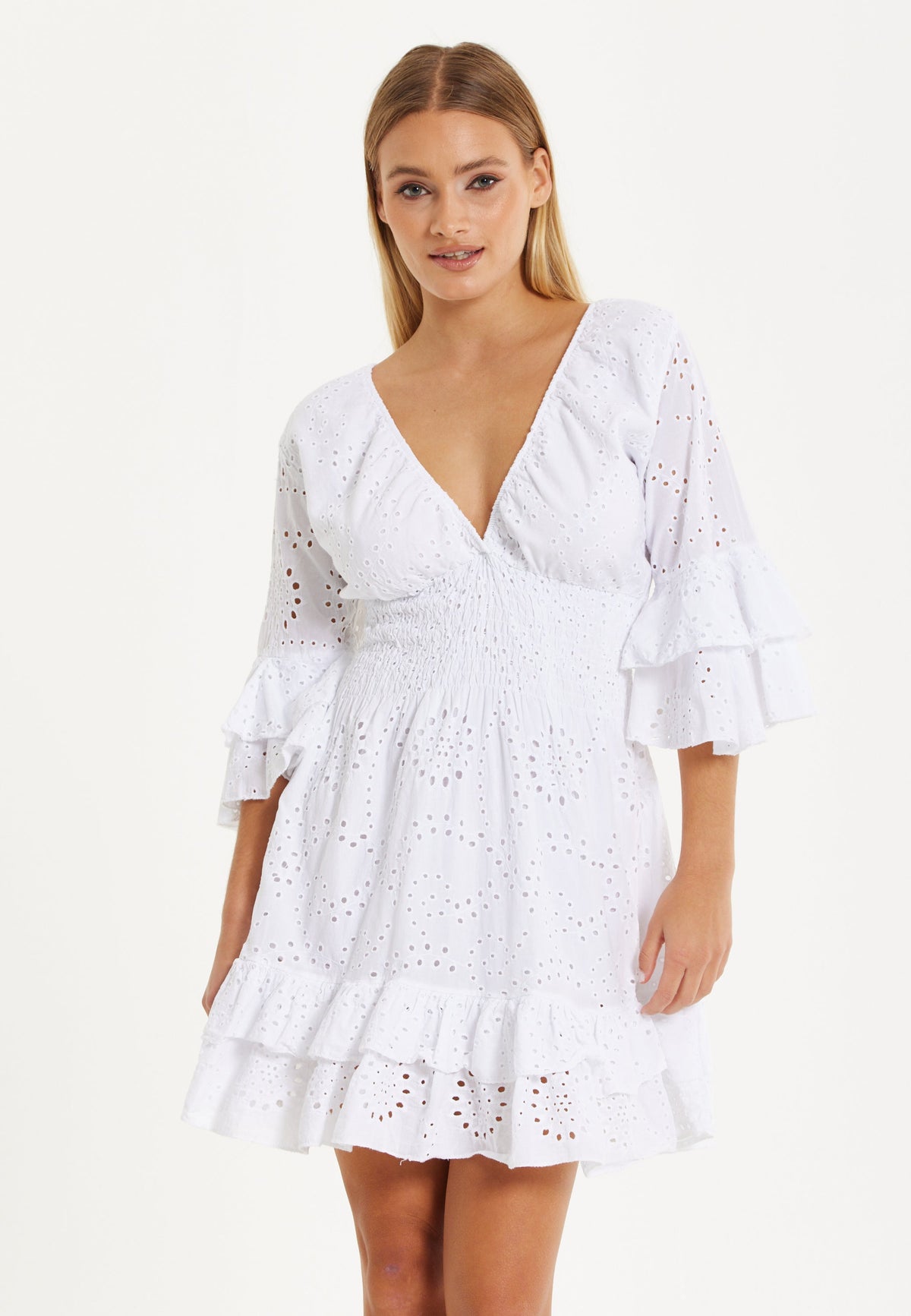 White Broderie Ruffle Mini Dress 25SS0102002