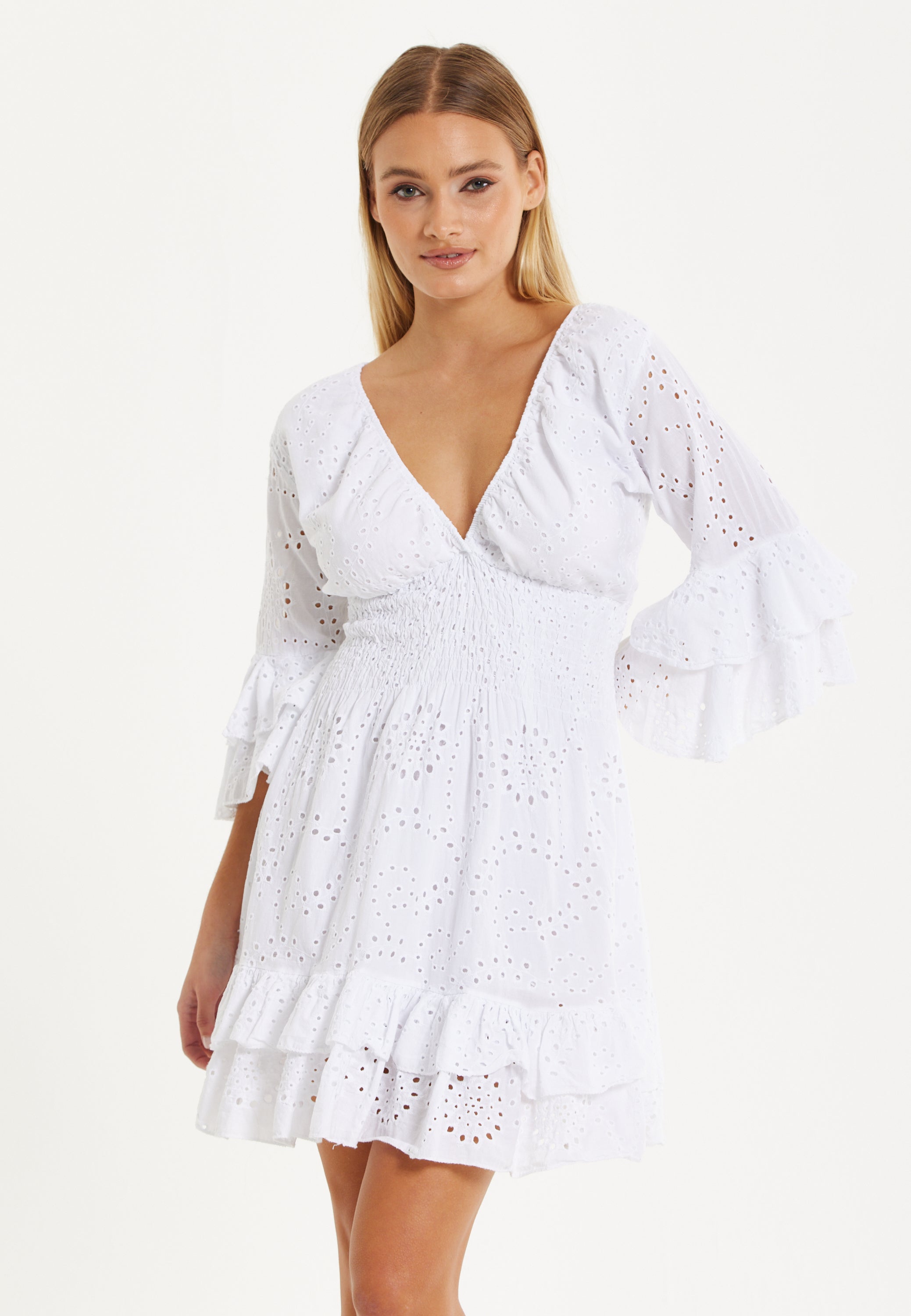 White Broderie Ruffle Mini Dress 25SS0102002