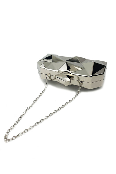 Silver - Ada Geometry Glossy Clutch by Bella Barnett