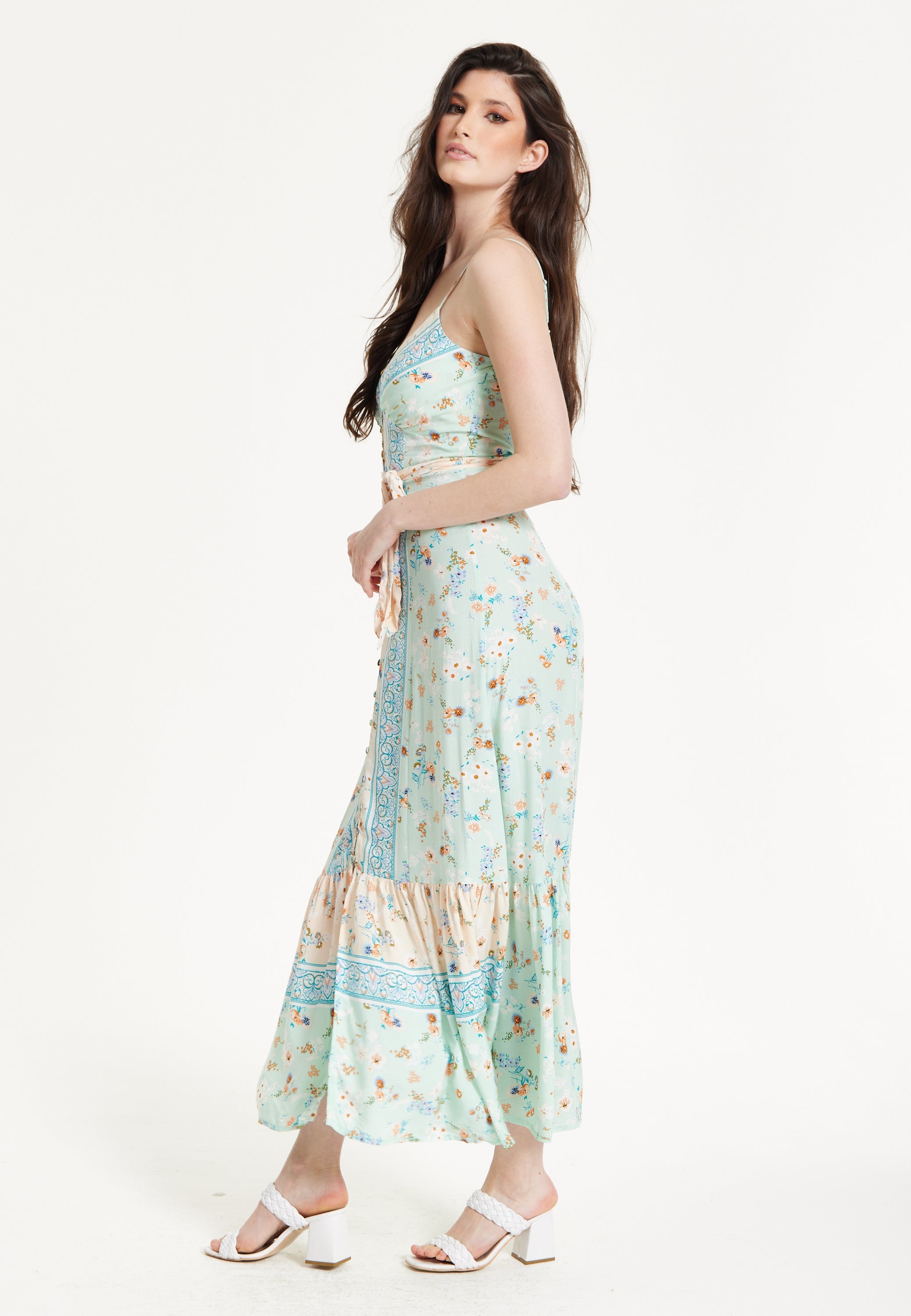 Mint Boho Floral Tie Front Maxi Dress 25SS0107010