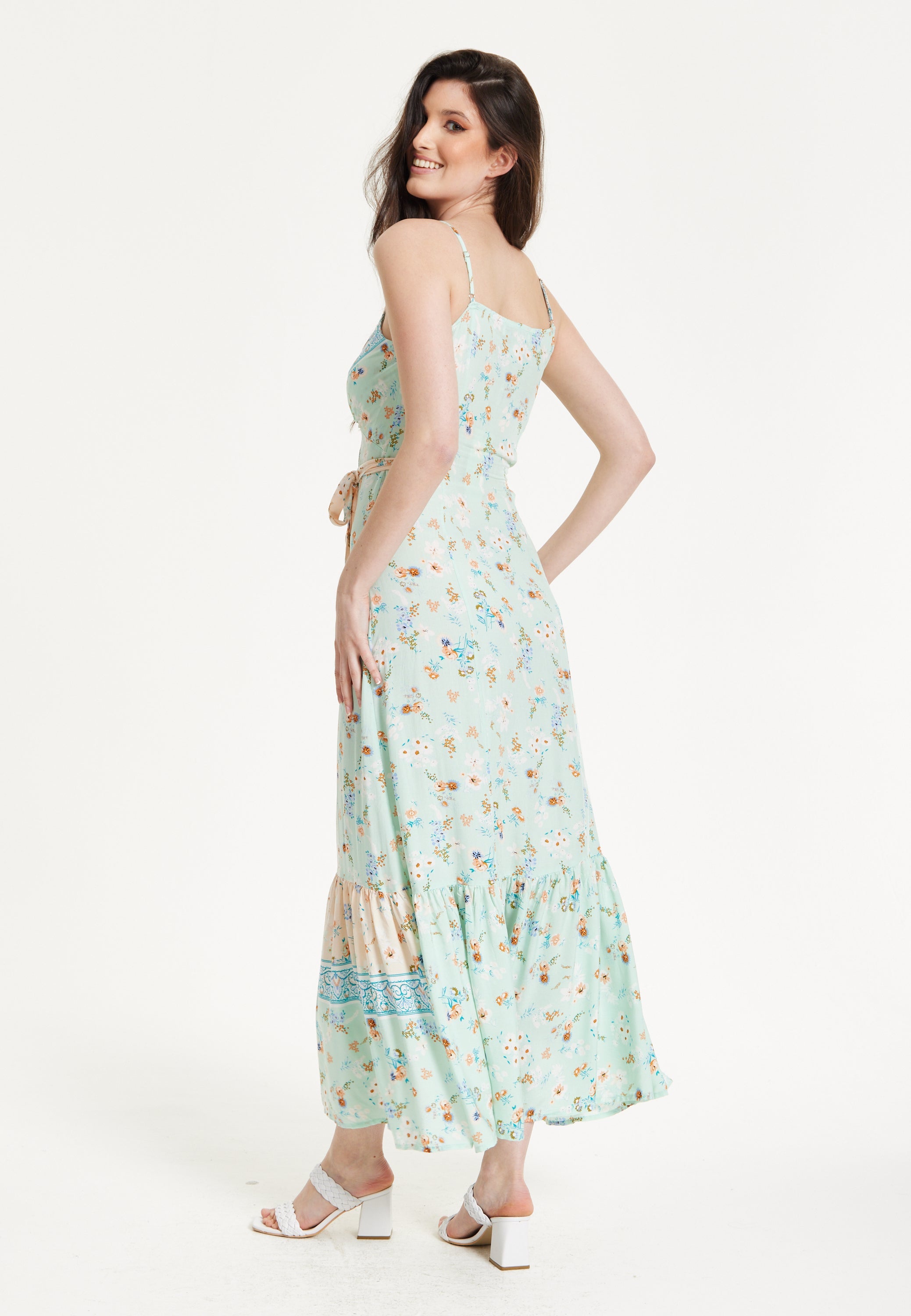 Mint Boho Floral Tie Front Maxi Dress 25SS0107010