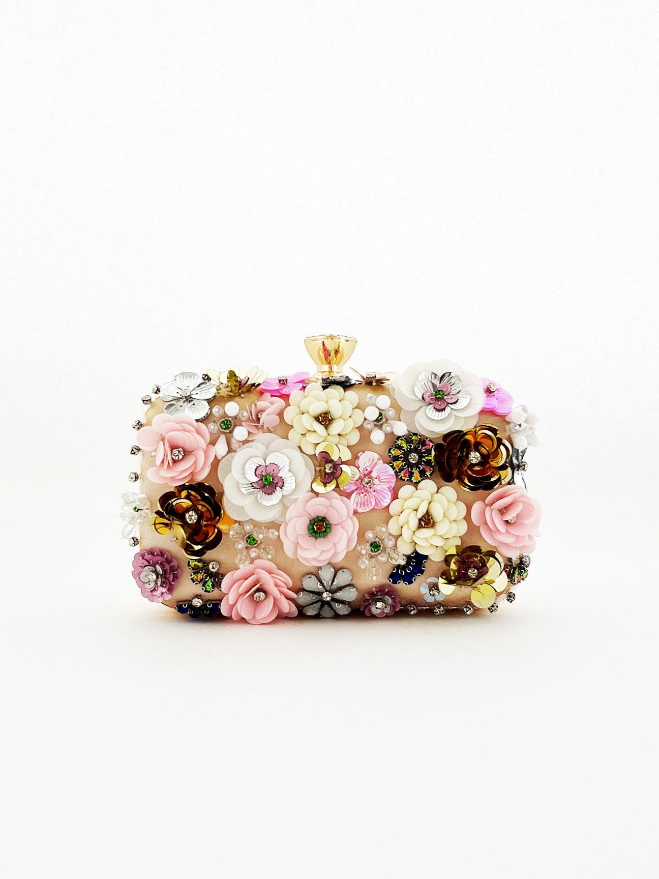 Floral Applique Clutch Bag In Cream HB330730