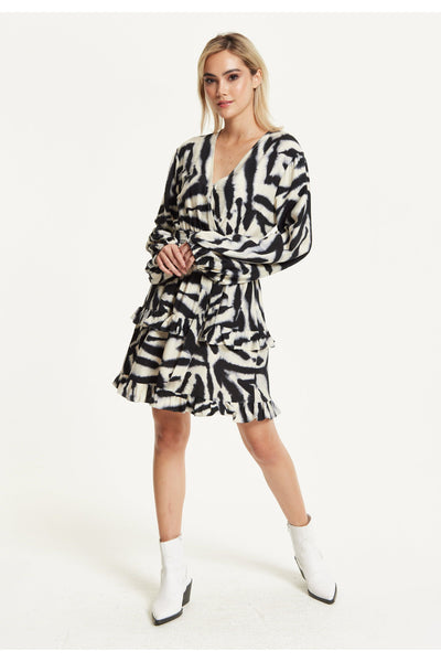 Black Cream - Black Cream Zebra Print Wrap Dress by Liquorish
