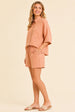 Peach Textured Linen Look Elasticated Waist Shorts Co-Ord by Avinci