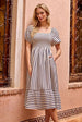 Square Neck Puff Sleeve Stripe Midi Dress by Blue Vanilla