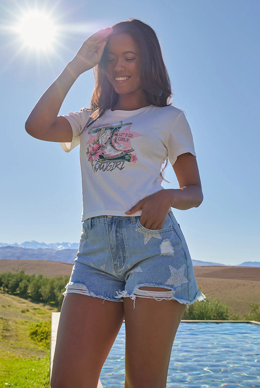 Star Embellished Denim Shorts PV3894018