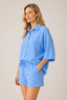 Blue Textured Linen Look Elasticated Waist Shorts Co-Ord by Avinci