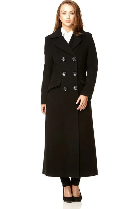 Wool Blend Double Breasted Long Coat by De La Creme Fashions