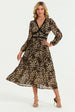 Leopard Print Foil Lace Trim Long Sleeve Maxi Dress In Brown by FS Collection