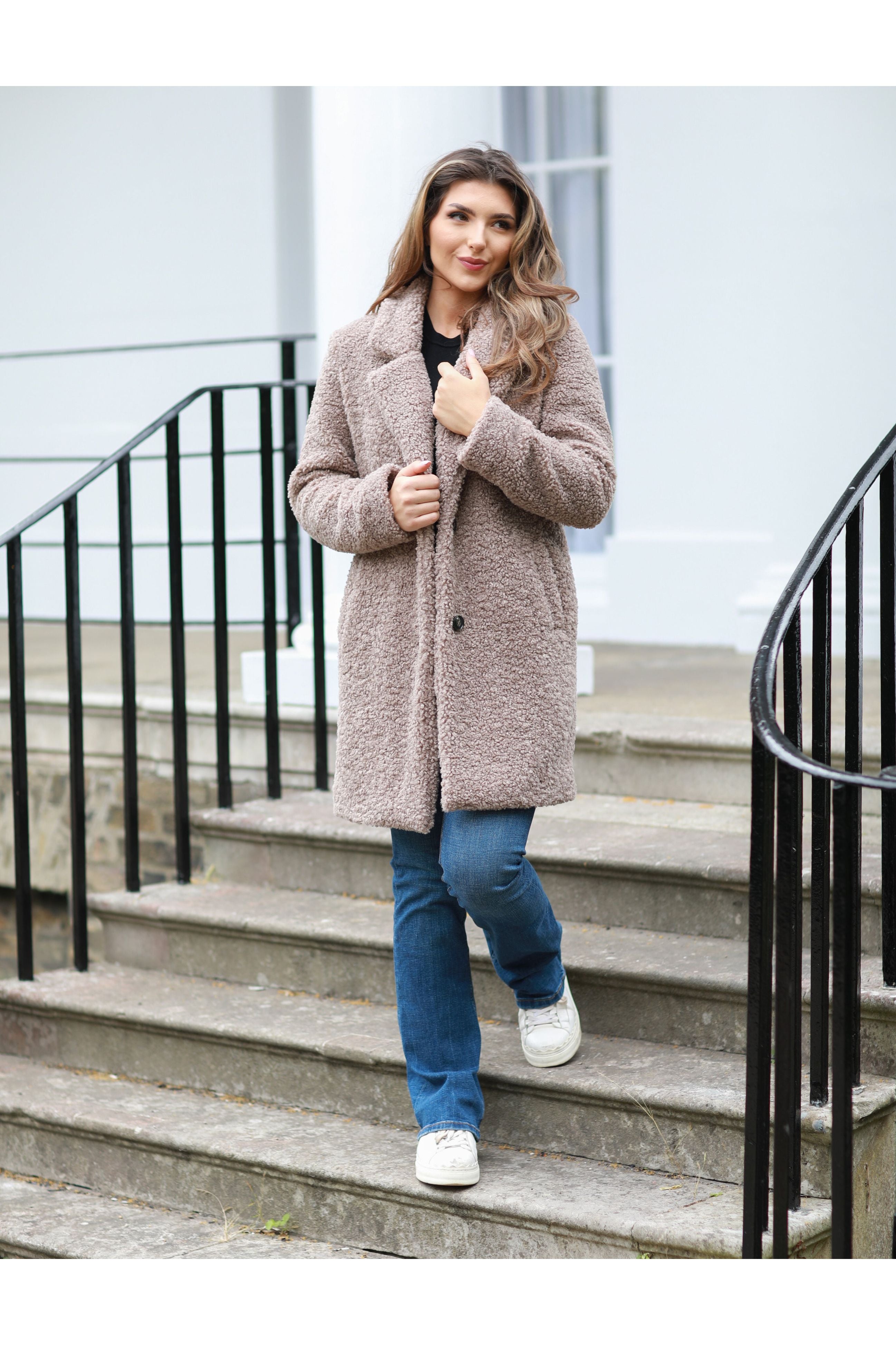 Taupe Teddy Bear Borg Coat OU0000173