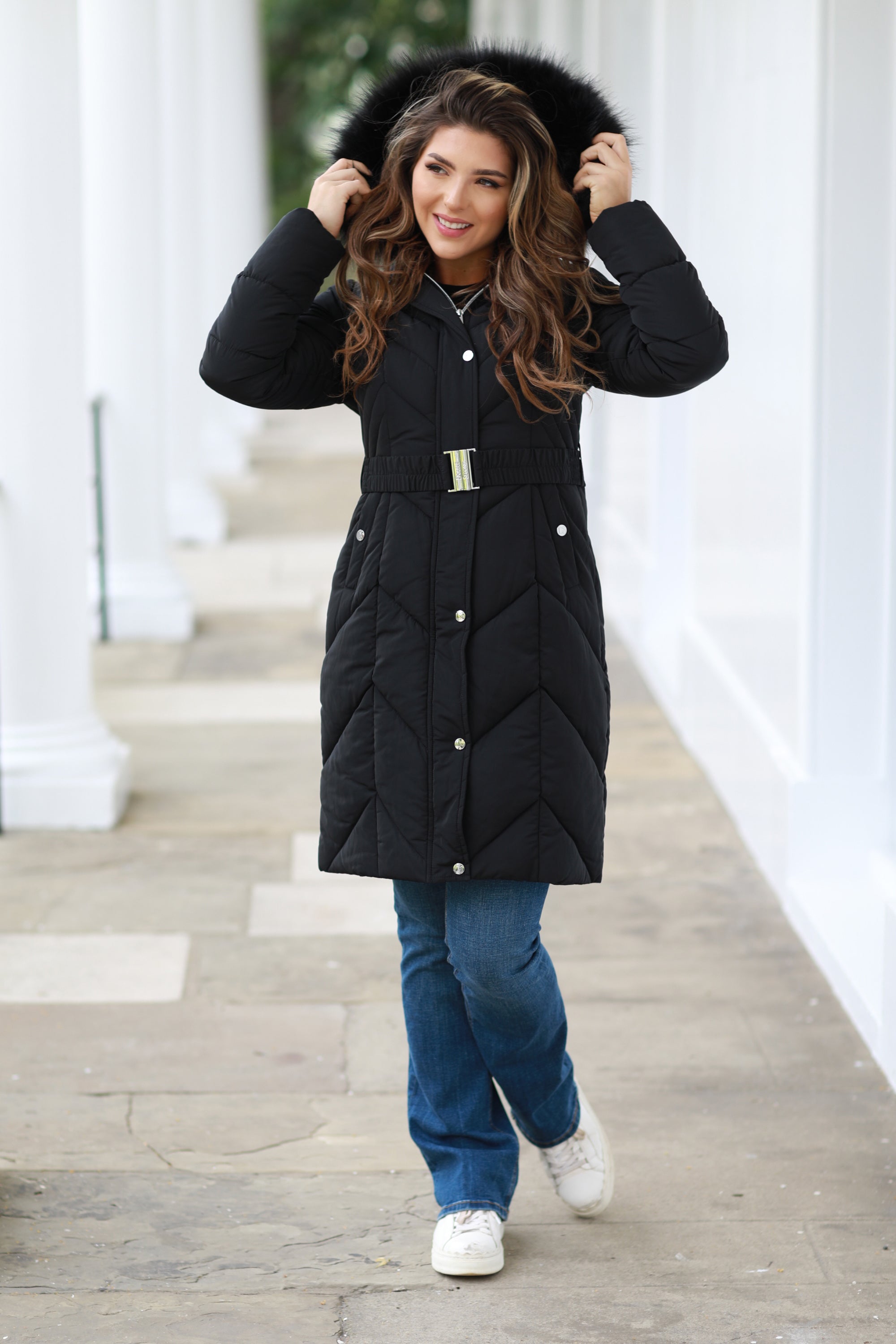 Belted Puffer Quilted Black Puffer Jacket Quilted Nylon Belted