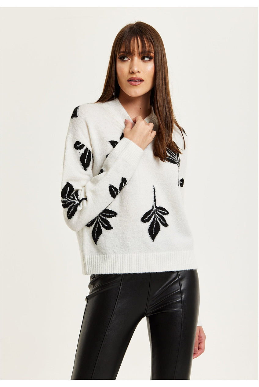 Leaf Pattern High Neck Jumper B25-LIQ23AW019