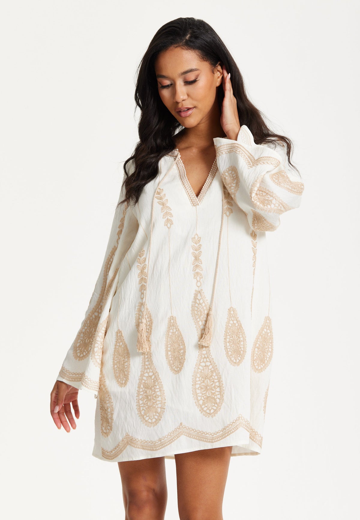 Ivory Embroidered Long Sleeve Dress 25SS8815002