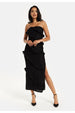 Liquorish Diagonal Frilled Slit Detail Jersey Dress In Black