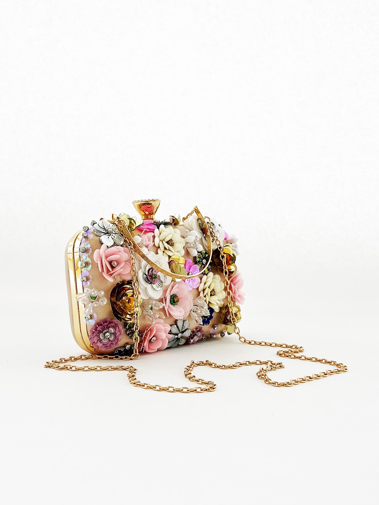 Floral Applique Clutch Bag In Cream HB330730