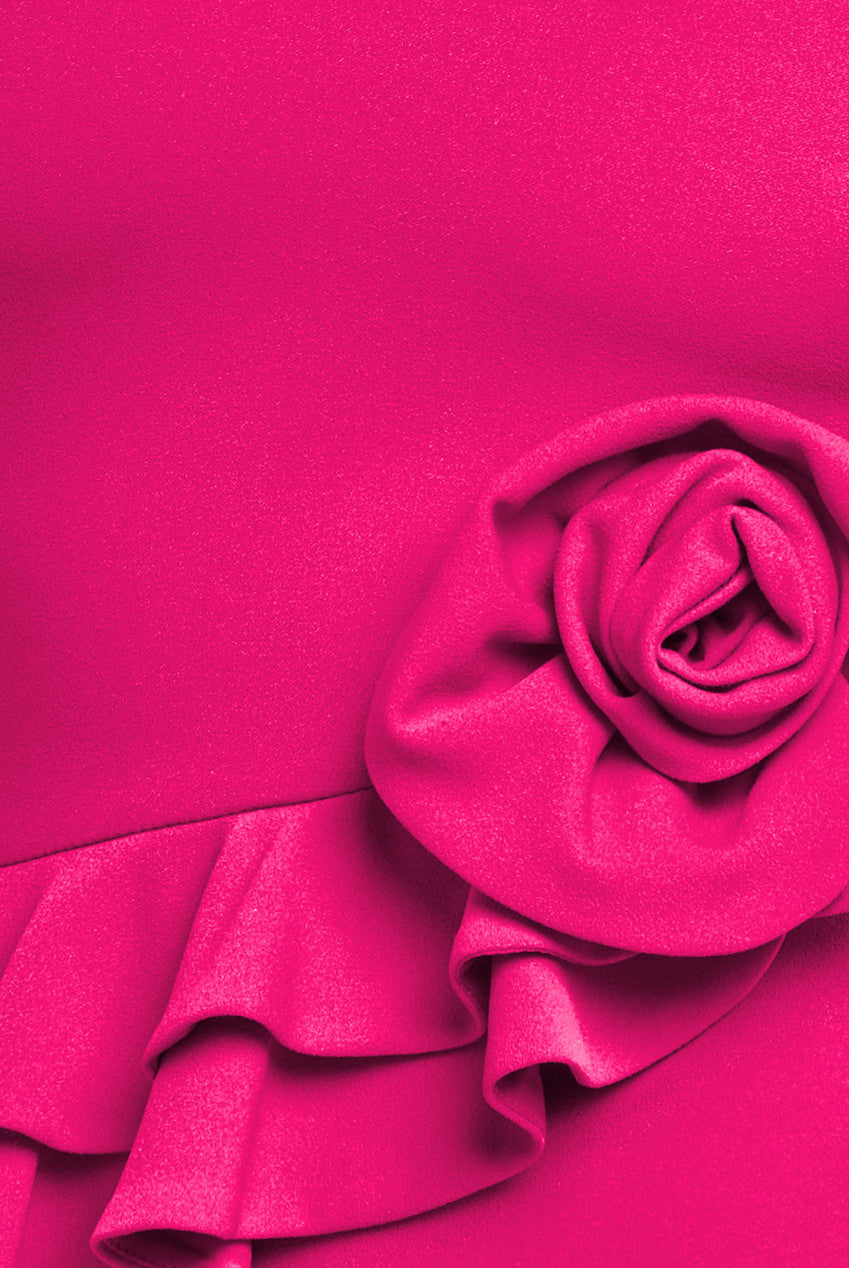 Scuba Crepe Rose Frill Midi Dress - Magenta DR4300