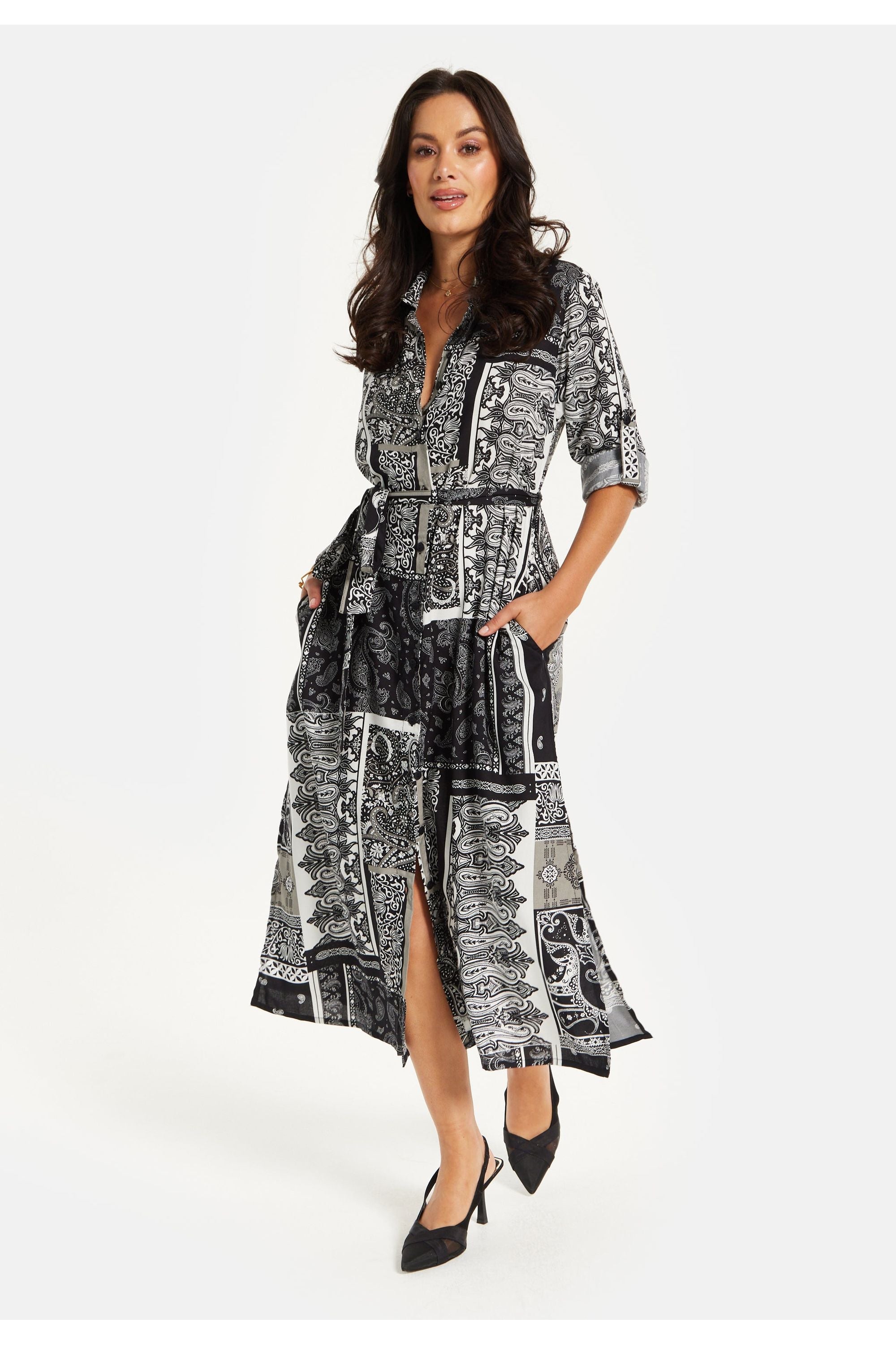 Scarf Print Button Through Shirt Dress SNL022