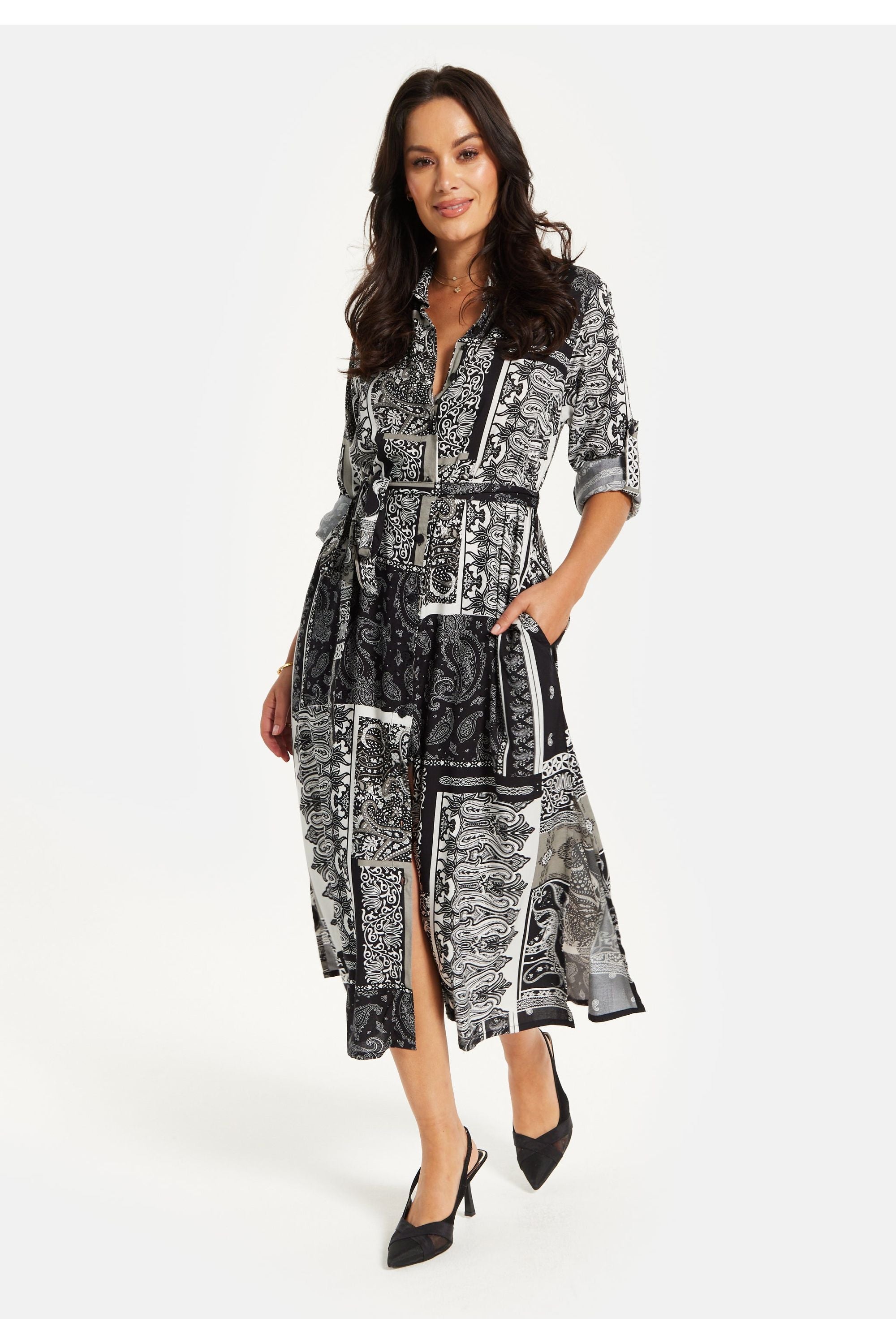 Scarf Print Button Through Shirt Dress SNL022