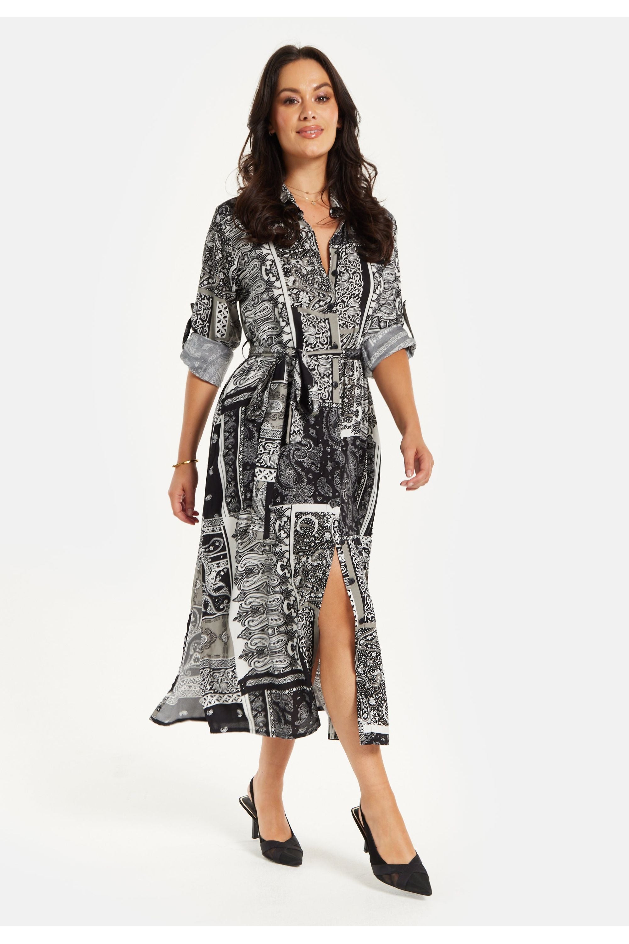 Scarf Print Button Through Shirt Dress SNL022