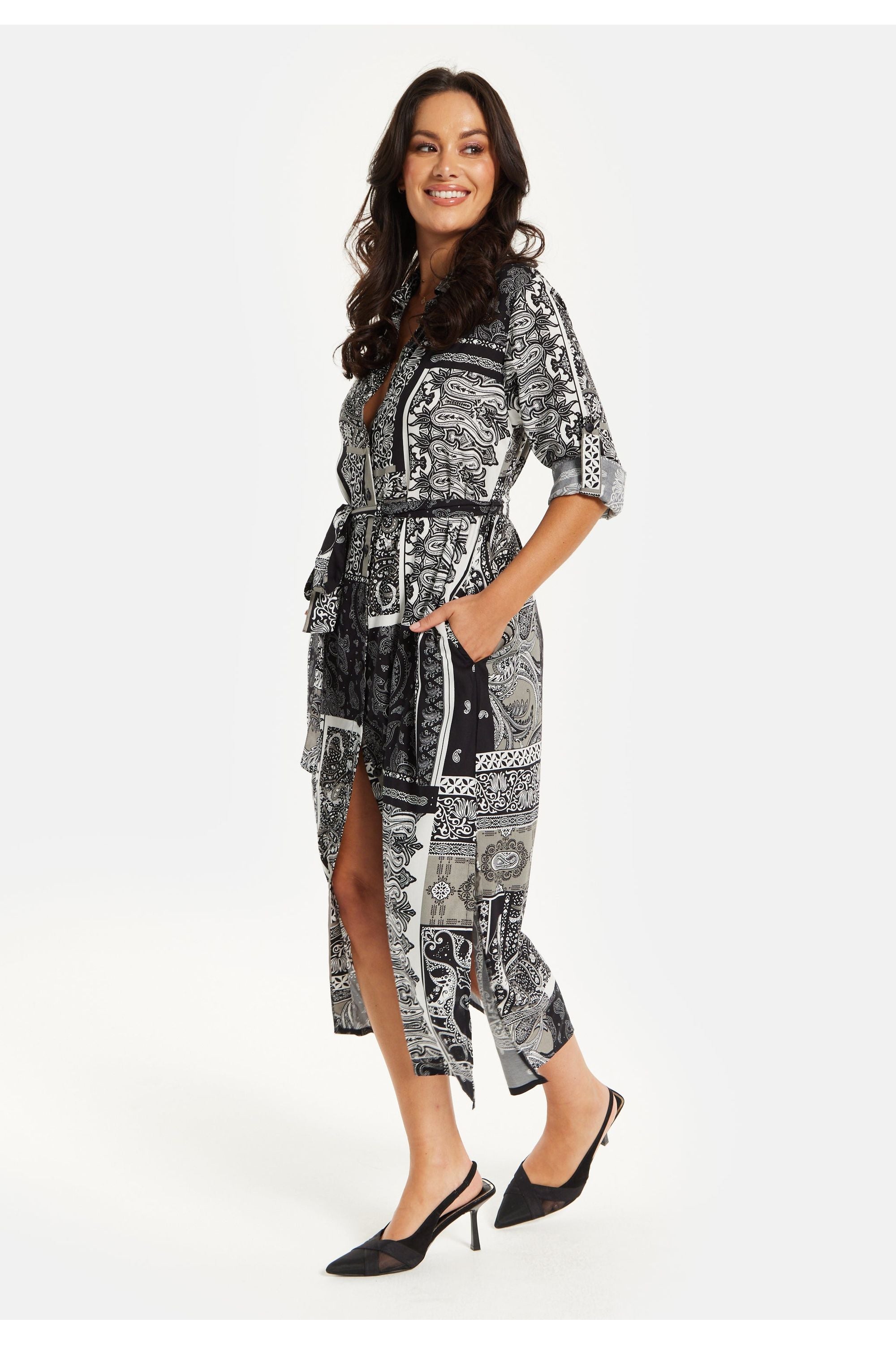 Scarf Print Button Through Shirt Dress SNL022