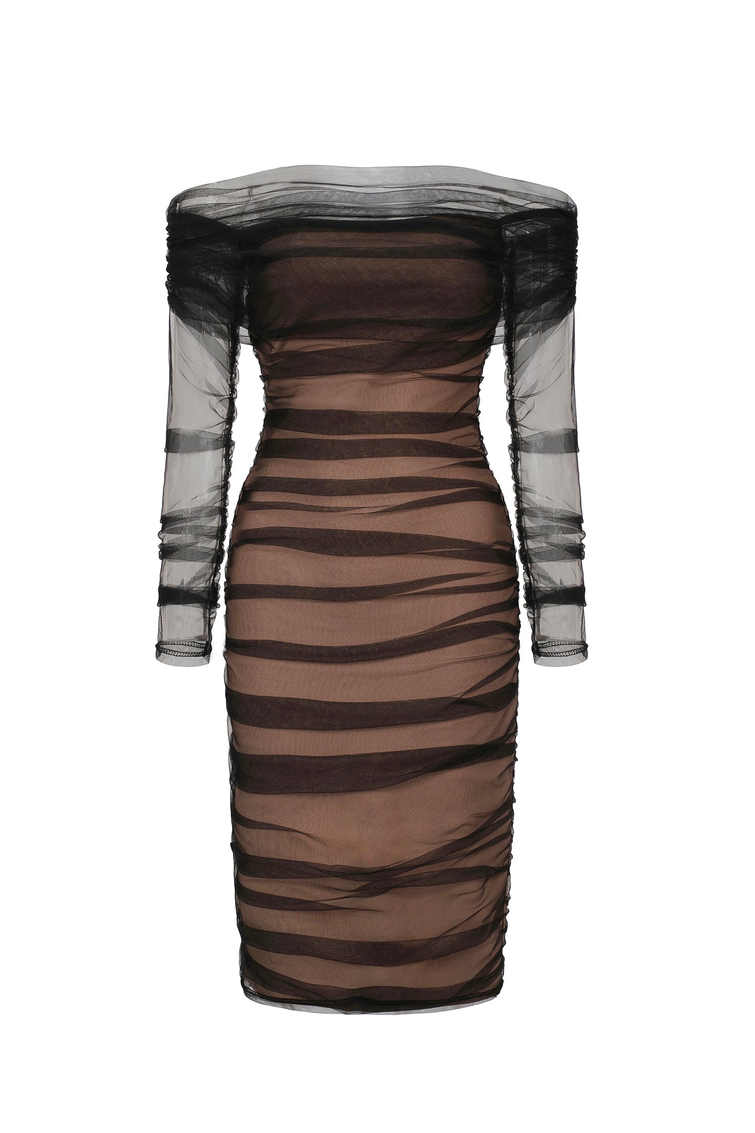 Rowena Ruched Mesh Bandage Midi Dress - Black D210315084