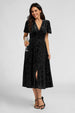 Floral Velvet Devore V Neckline Dress In Black by FS Collection