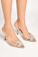 Liz Diamante Embellished Sling Back Perspex Court Shoes In Rose Gold by Miss Diva