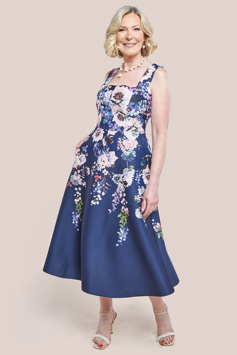 Scuba Foam Floral Midi Dress - Navy DR3341M