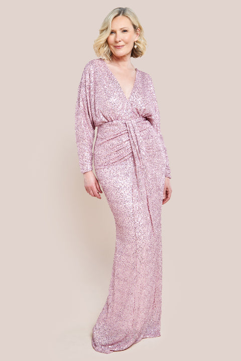 Plunge V-Neck Sequin Maxi Dress - Blush DR3833M