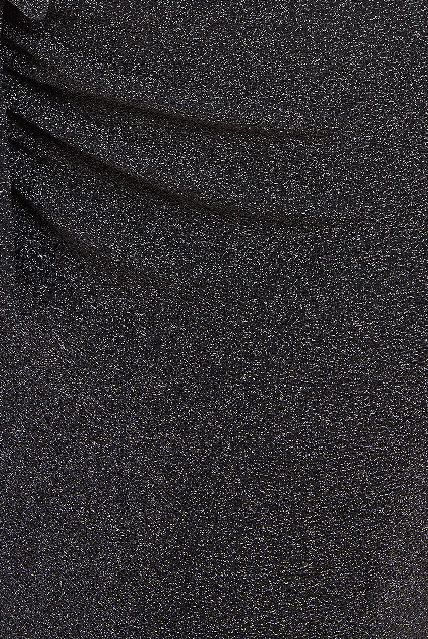 Lurex Bardot Midi Dress With Waterfall Ruffle - Black DR4030M