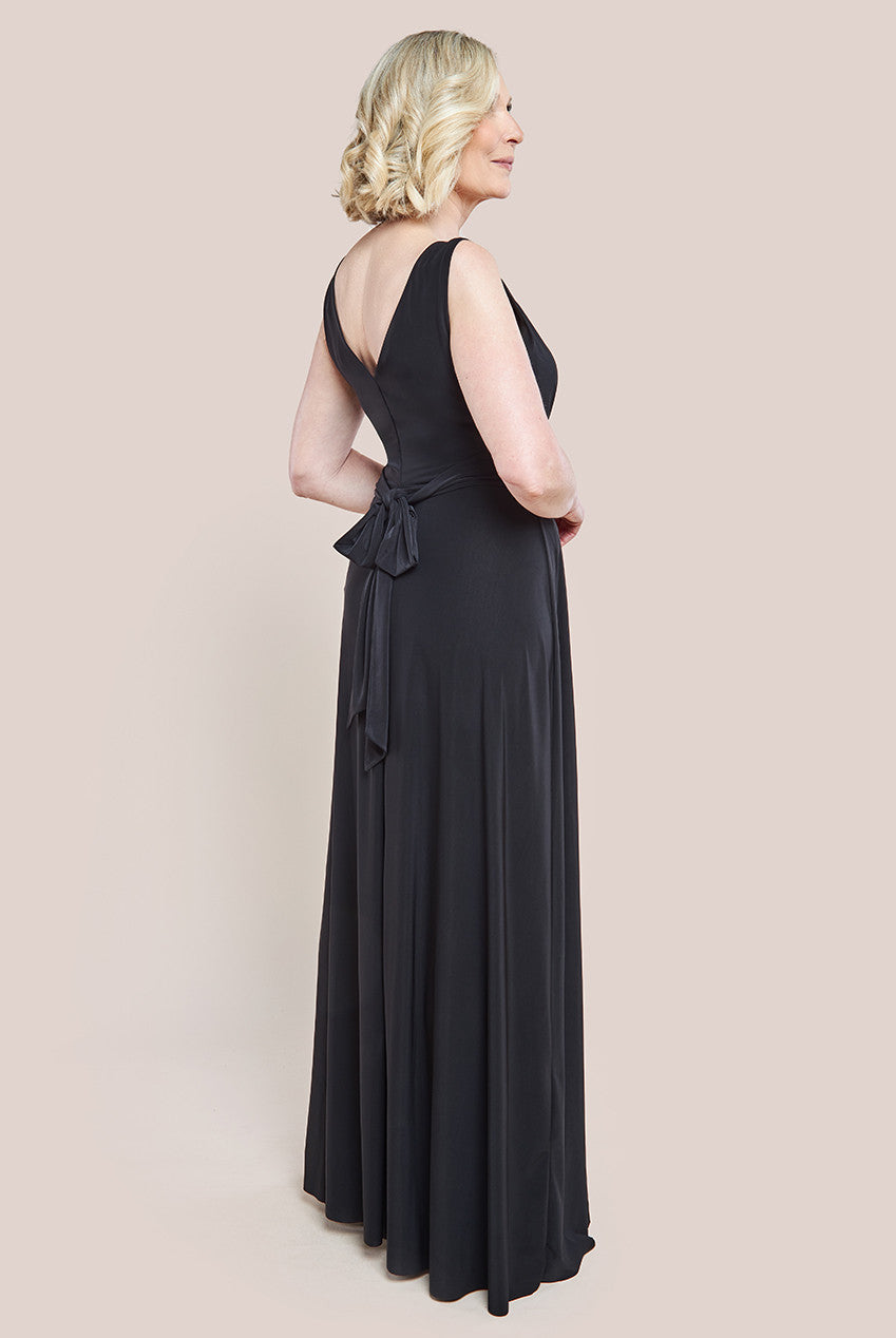 Diamante & Scalloped Lace Neck Maxi Dress - Black DR4120M