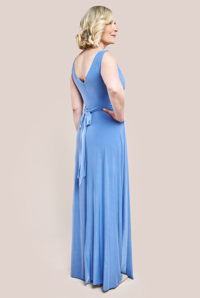 Diamante & Scalloped Lace Neck Maxi Dress - Corn Flower Blue DR4120M